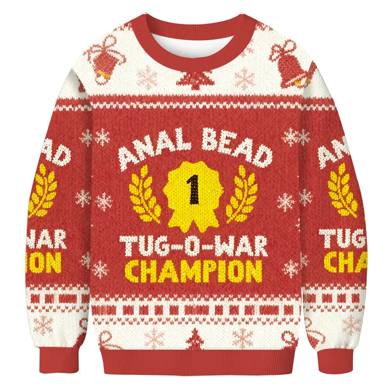 Bead Tug O War Champion Funny Red Christmas Ugly Sweatshirt, Festive Bead Tug Winner Ugly Sweater