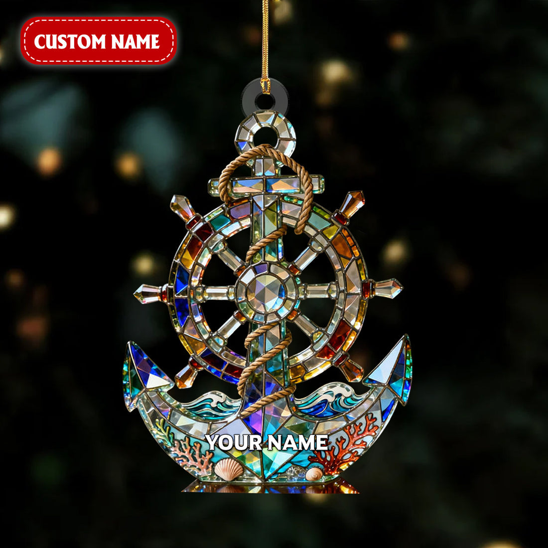 Ocean Voyage Nautical Anchor Crystal Effect Acrylic Ornament, Sailing Presents, Sailor Theme Xmas Decor