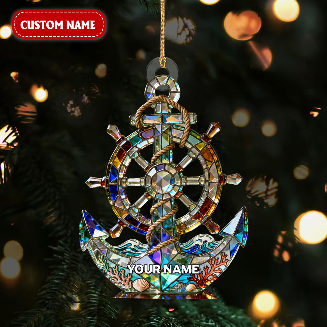 Ocean Voyage Nautical Anchor Crystal Effect Acrylic Ornament, Sailing Presents, Sailor Theme Xmas Decor