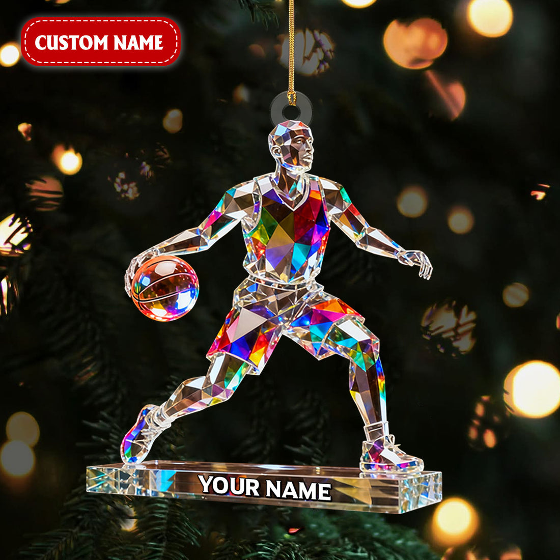 Basketball Player Crystal Effect Acrylic Ornament, Gift For Basketball Player, Sport Christmas Ornament