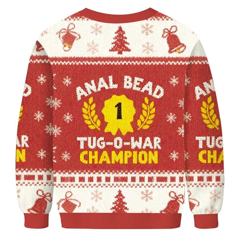 Bead Tug O War Champion Funny Red Christmas Ugly Sweatshirt, Festive Bead Tug Winner Ugly Sweater