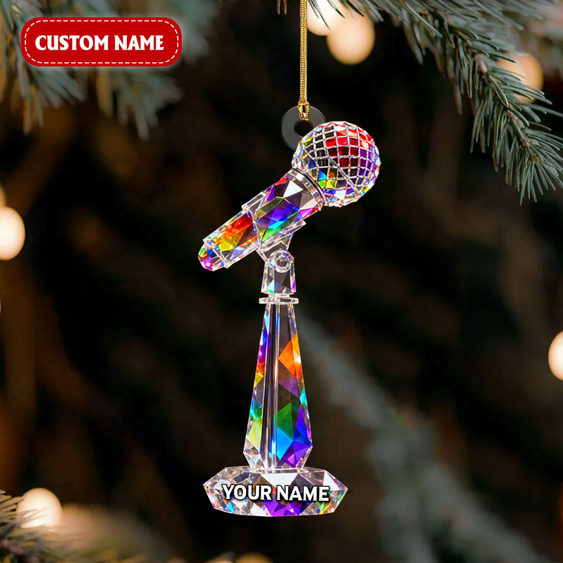 Custom Microphone Acrylic Ornament Crystal Light Effect, Career Ornament, Christmas Acrylic Ornament