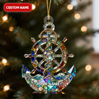 Ocean Voyage Nautical Anchor Crystal Effect Acrylic Ornament, Sailing Presents, Sailor Theme Xmas Decor