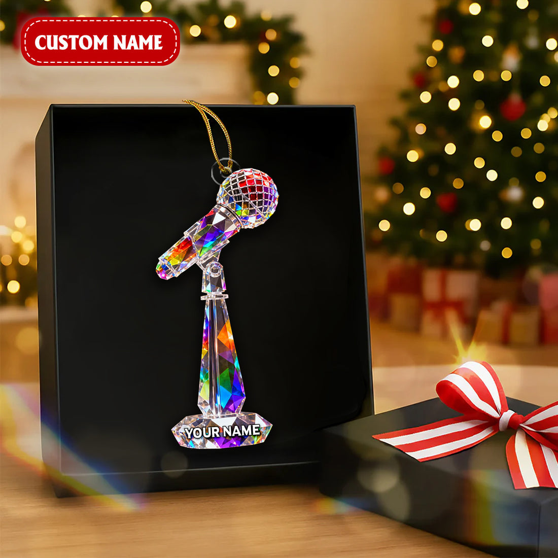 Custom Microphone Acrylic Ornament Crystal Light Effect, Career Ornament, Christmas Acrylic Ornament