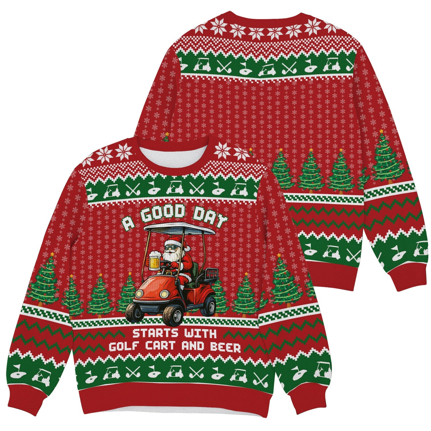 A Good Day Start With Golf Cart And Beer Christmas Ugly Sweater, Golf Ugly Christmas Sweater, Christmas Golf Shirt