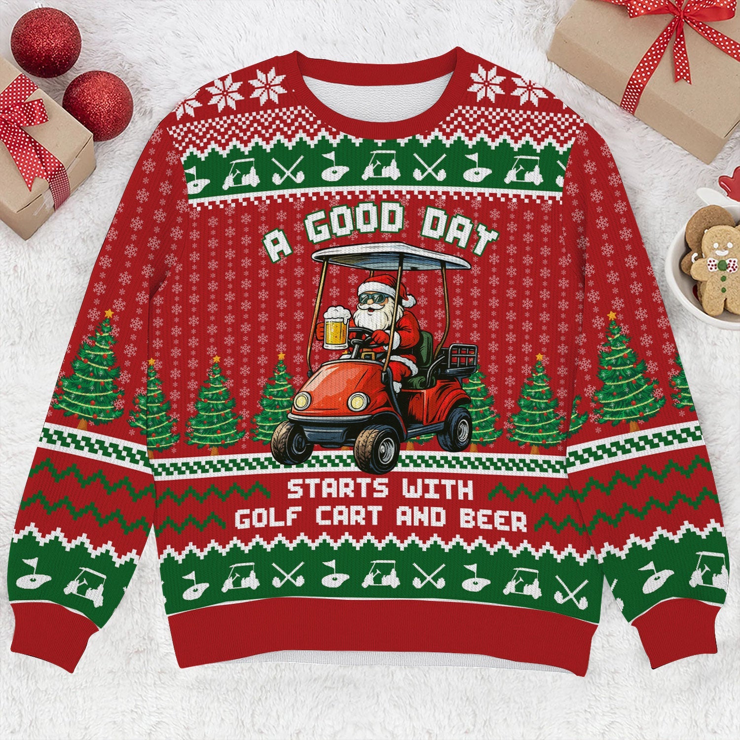 A Good Day Start With Golf Cart And Beer Christmas Ugly Sweater, Golf Ugly Christmas Sweater, Christmas Golf Shirt