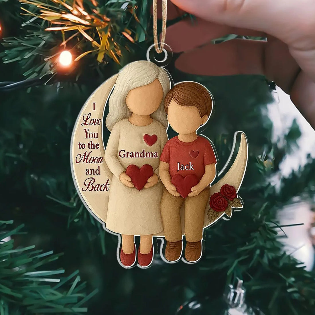 I Love You to the Moon and Back Grandma And Grandchild Custom Name Acrylic Ornament, Family Christmas Decor