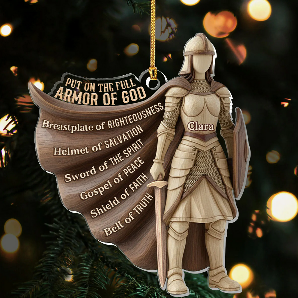 Put On The Full Armor Of God Custom Name Acrylic Ornament, Christian Christmas Ornaments