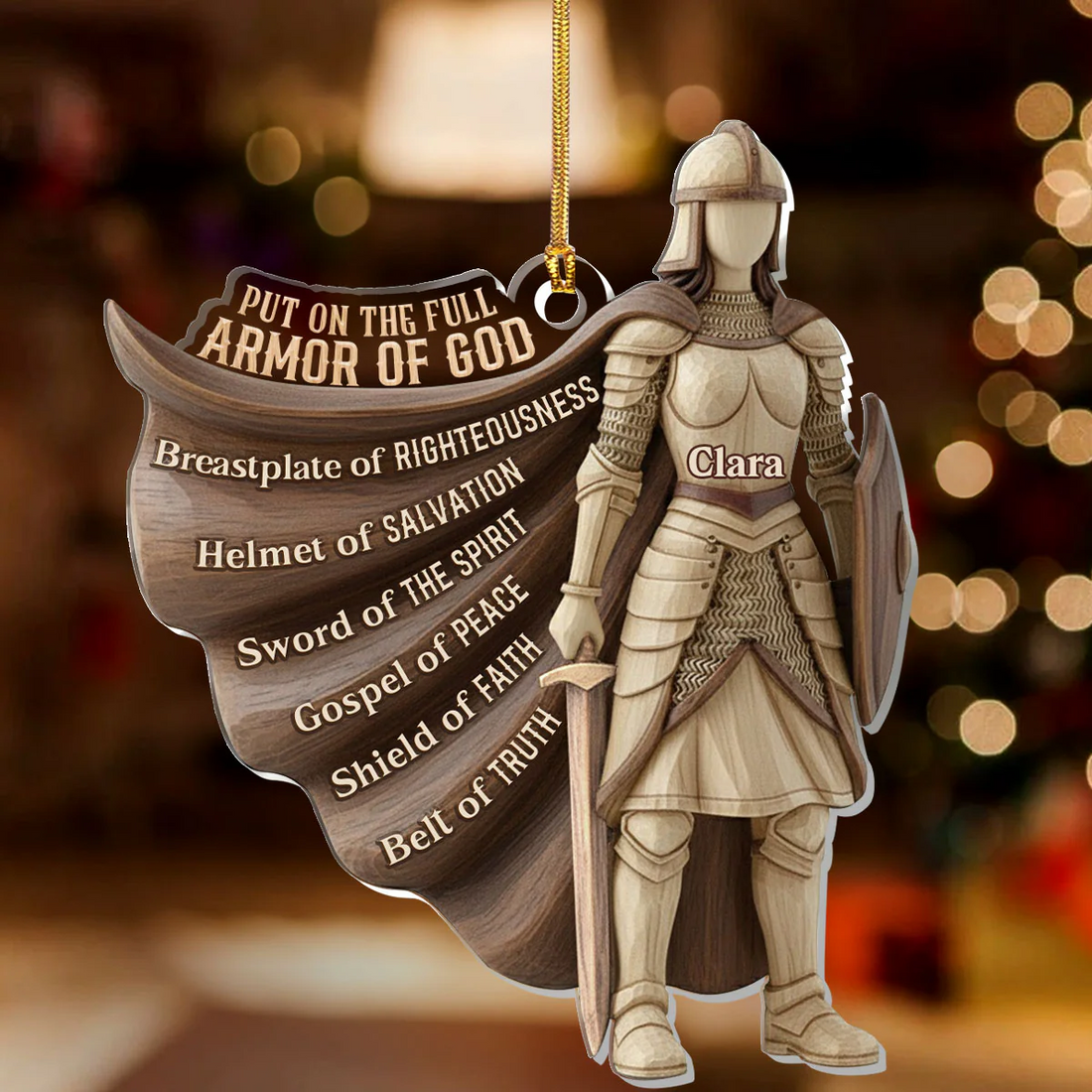 Put On The Full Armor Of God Custom Name Acrylic Ornament, Christian Christmas Ornaments