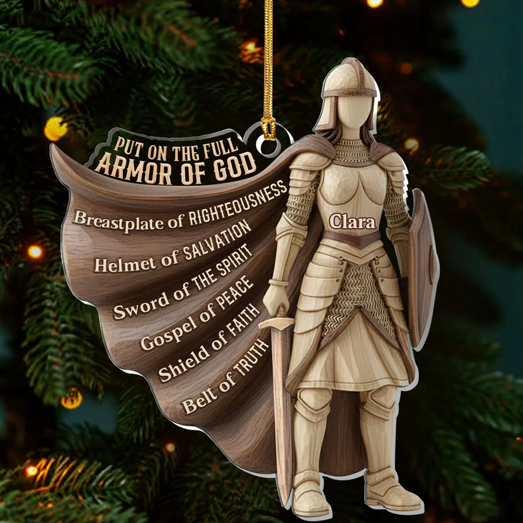 Put On The Full Armor Of God Custom Name Acrylic Ornament, Christian Christmas Ornaments
