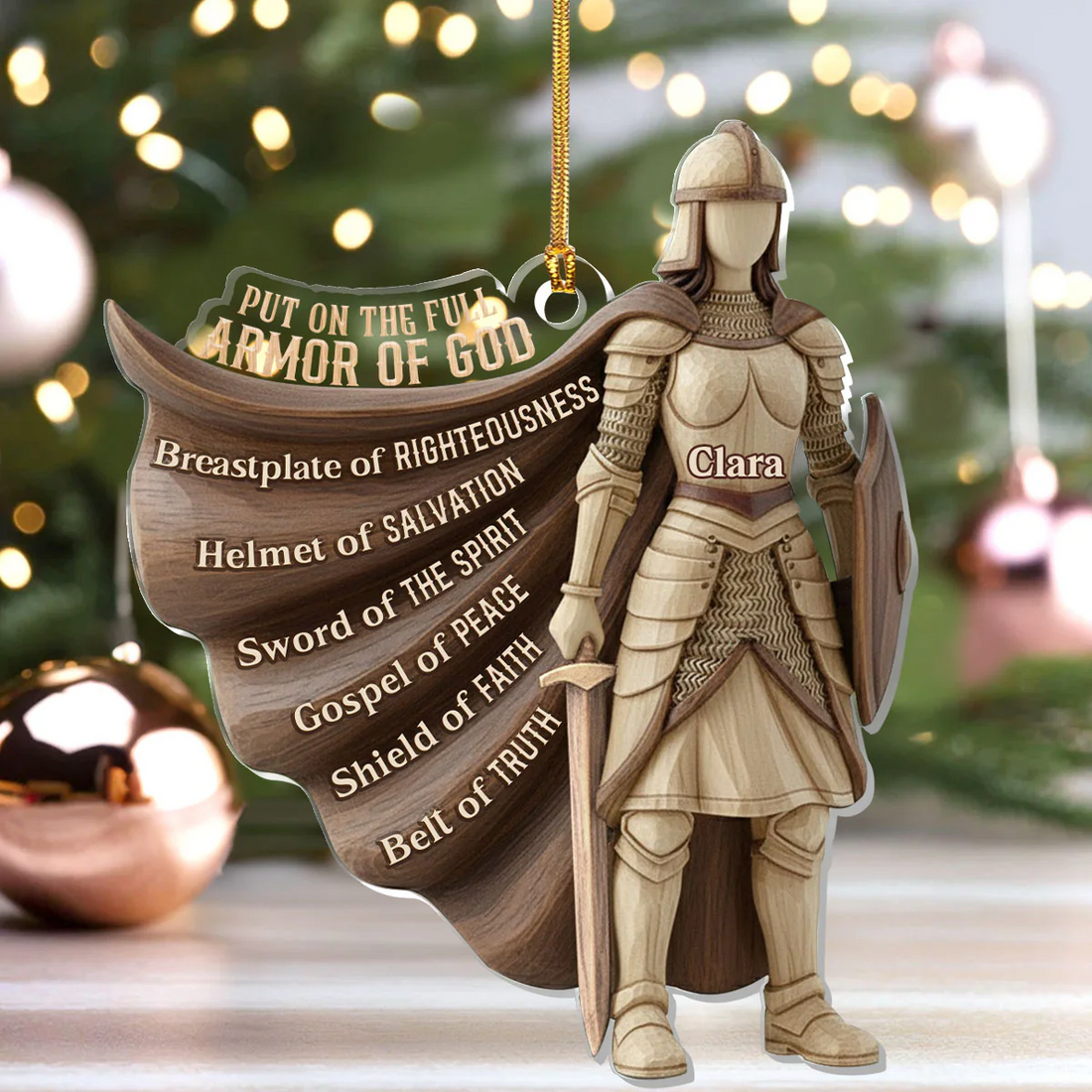 Put On The Full Armor Of God Custom Name Acrylic Ornament, Christian Christmas Ornaments