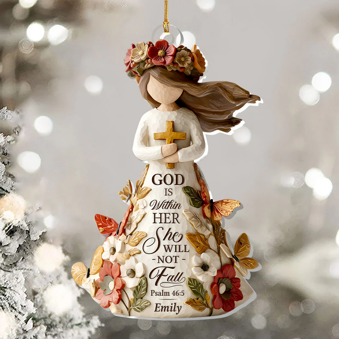 God Is Within Her She Will Not Fall Custom Name Acrylic Ornament, Christian Christmas Ornaments