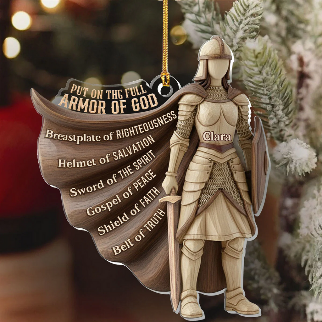 Put On The Full Armor Of God Custom Name Acrylic Ornament, Christian Christmas Ornaments
