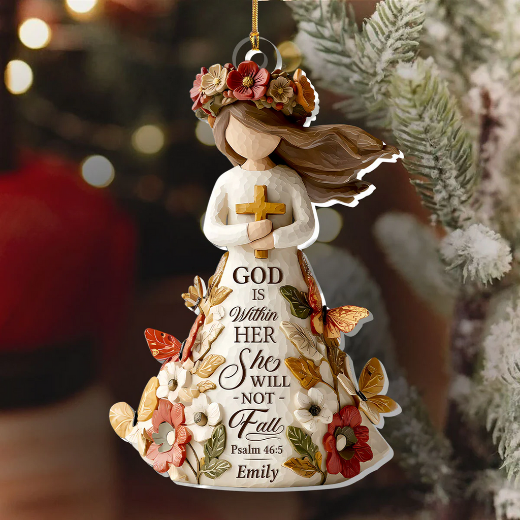 God Is Within Her She Will Not Fall Custom Name Acrylic Ornament, Christian Christmas Ornaments