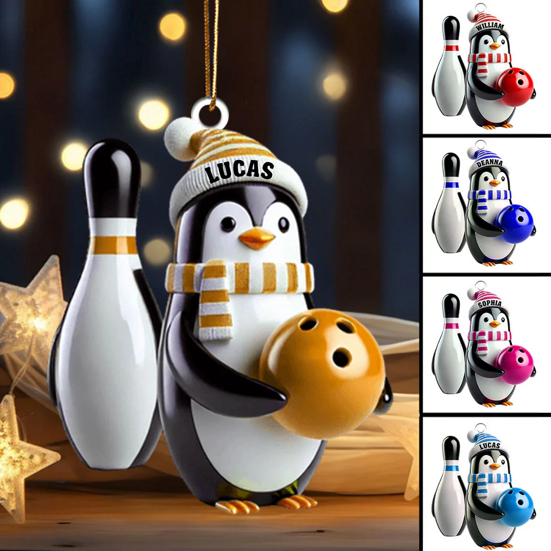 Personalized Name Bowling Ornament, Gift Bowling Lover, Custom Christmas Ornament