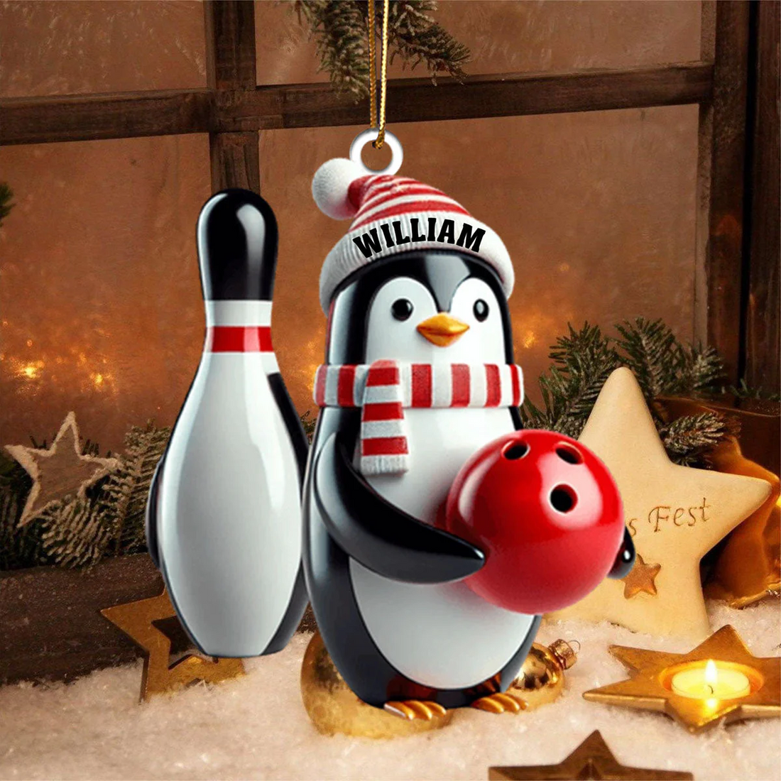 Personalized Name Bowling Ornament, Gift Bowling Lover, Custom Christmas Ornament