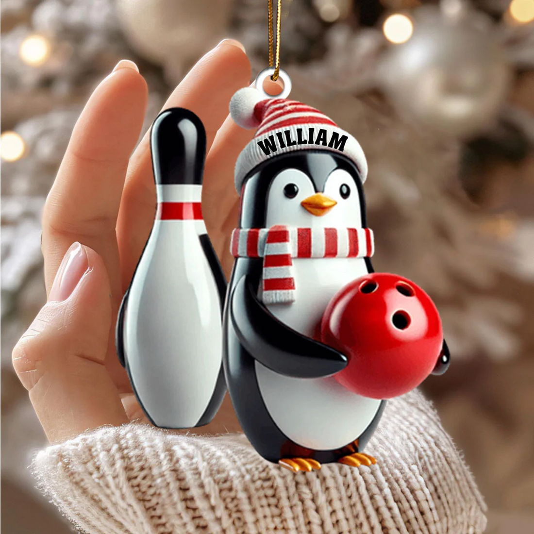 Personalized Name Bowling Ornament, Gift Bowling Lover, Custom Christmas Ornament