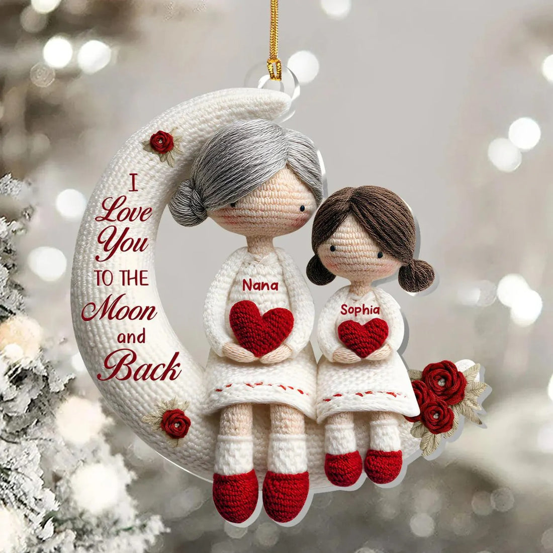 I Love You To The Moon And Back Custom Name Grandma Ornament, Acrylic Ornament, Christmas Family Ornament