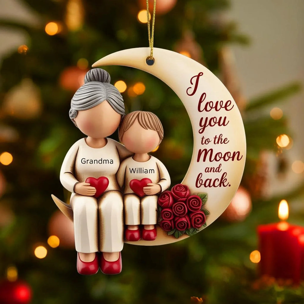 I Love You To The Moon And Back Custom Name Grandma Ornament, Christmas Acrylic Ornament