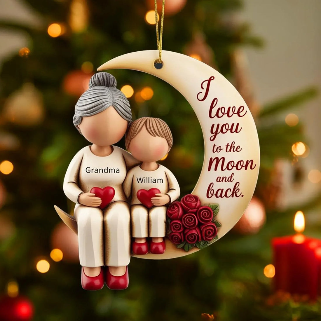 I Love You To The Moon And Back Custom Name Grandma Ornament, Christmas Acrylic Ornament