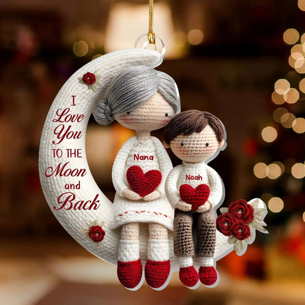 I Love You To The Moon And Back Custom Name Grandma Ornament, Acrylic Ornament, Christmas Family Ornament