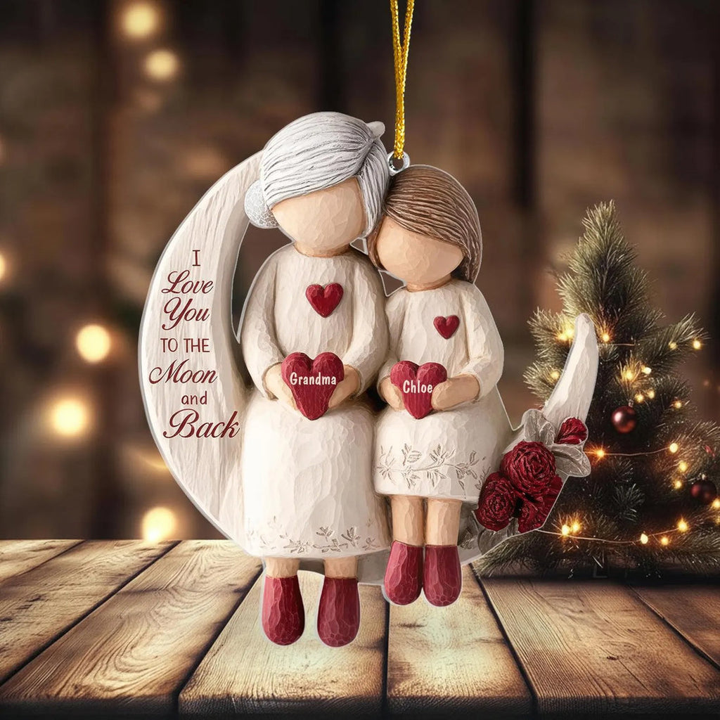 I Love You To The Moon And Back Custom Name Grandma Ornament, Acrylic Ornament, Christmas Family Ornament
