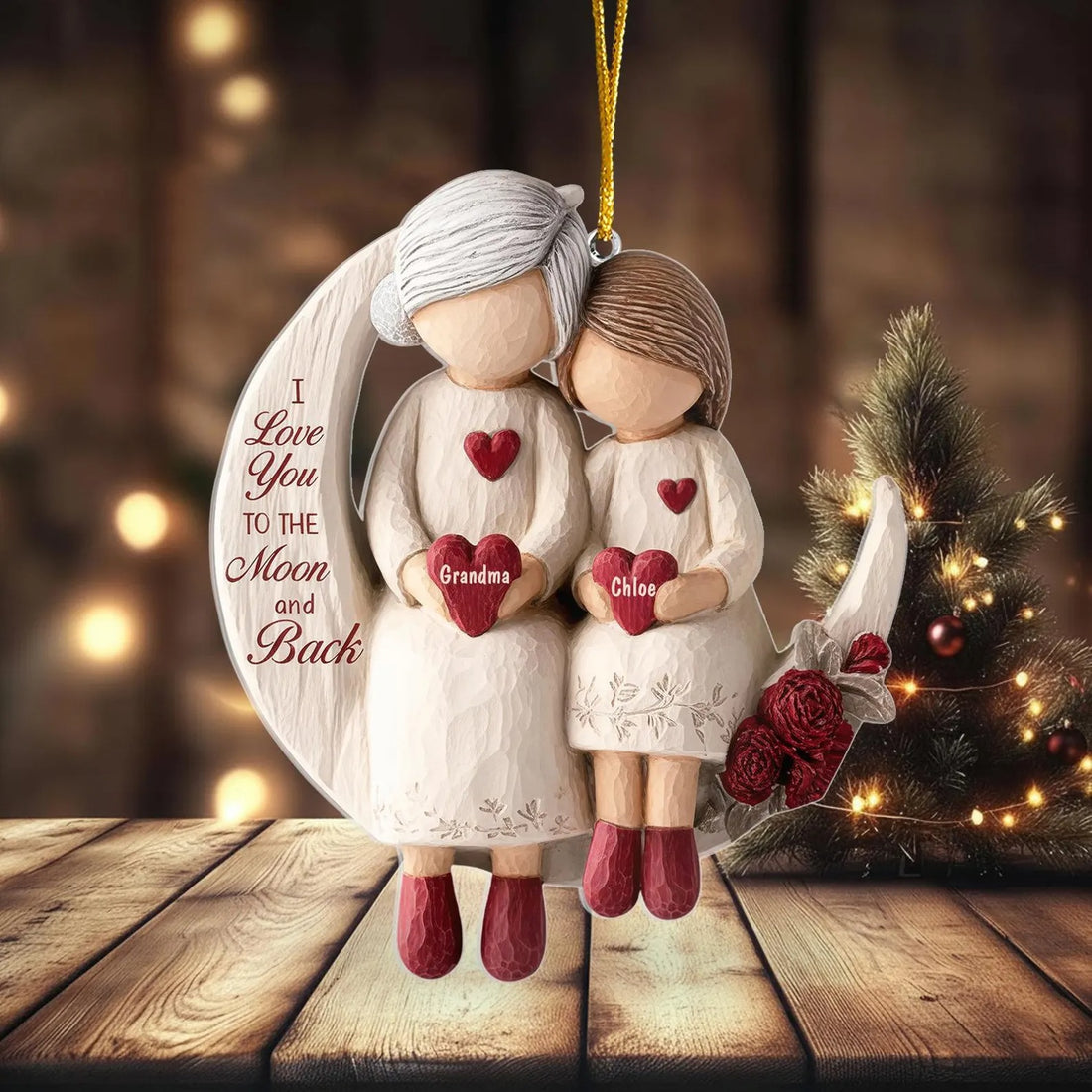 I Love You To The Moon And Back Custom Name Grandma Ornament, Acrylic Ornament, Christmas Family Ornament