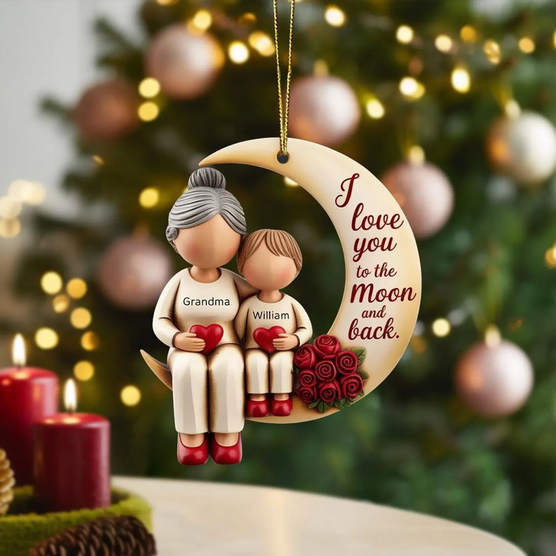 I Love You To The Moon And Back Custom Name Grandma Ornament, Christmas Acrylic Ornament