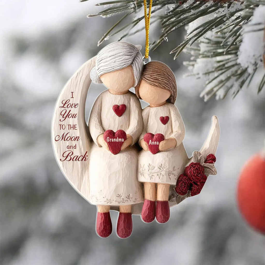 I Love You To The Moon And Back Custom Name Grandma Ornament, Acrylic Ornament, Christmas Family Ornament