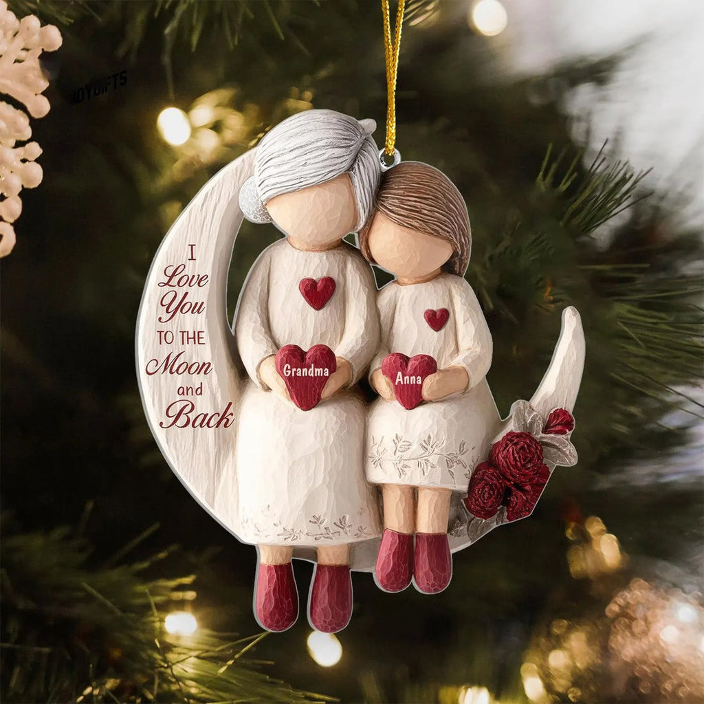 I Love You To The Moon And Back Custom Name Grandma Ornament, Acrylic Ornament, Christmas Family Ornament