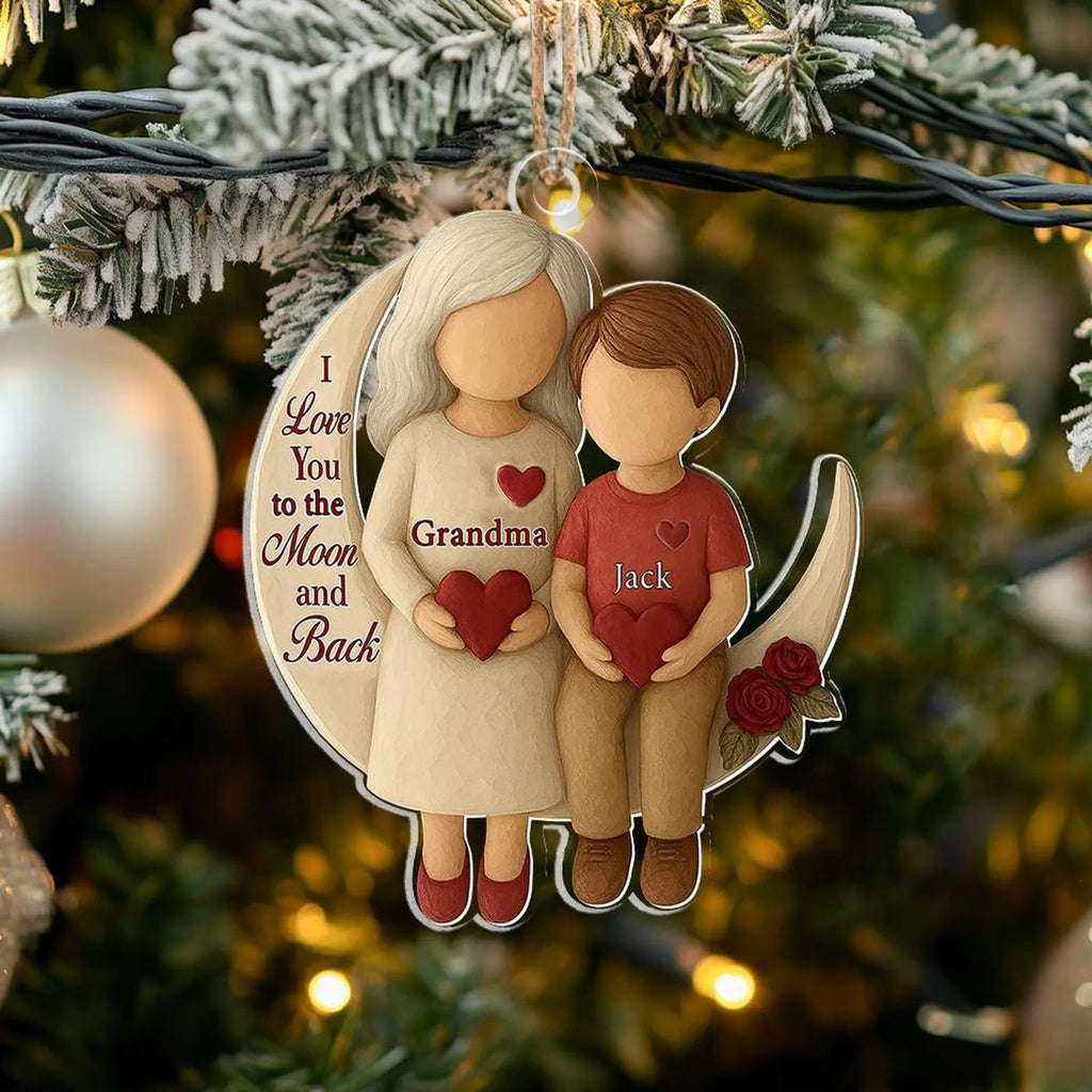 I Love You to the Moon and Back Grandma And Grandchild Custom Name Acrylic Ornament, Family Christmas Decor