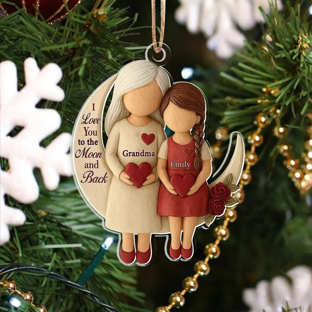 I Love You to the Moon and Back Grandma And Grandchild Custom Name Acrylic Ornament, Family Christmas Decor