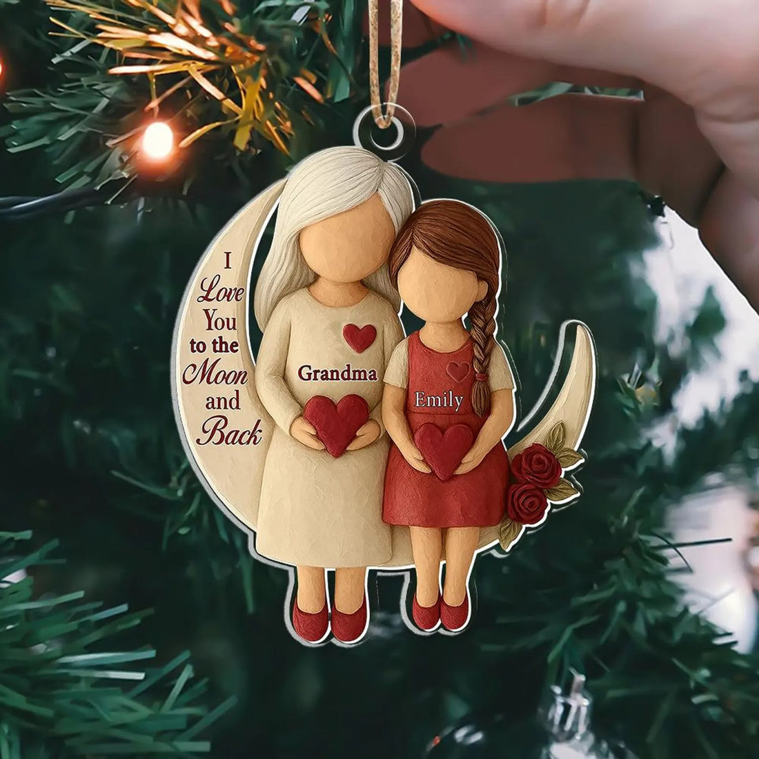 I Love You to the Moon and Back Grandma And Grandchild Custom Name Acrylic Ornament, Family Christmas Decor